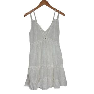 PilyQ White Silver Metallic Thread Double Strap Dress Swim Cover Up Size…